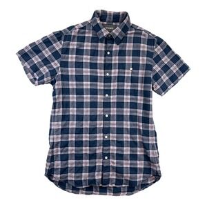 Bonobos Shirt Mens Medium Long Navy Lavender Plaid Slim Fit Short Sleeve Button